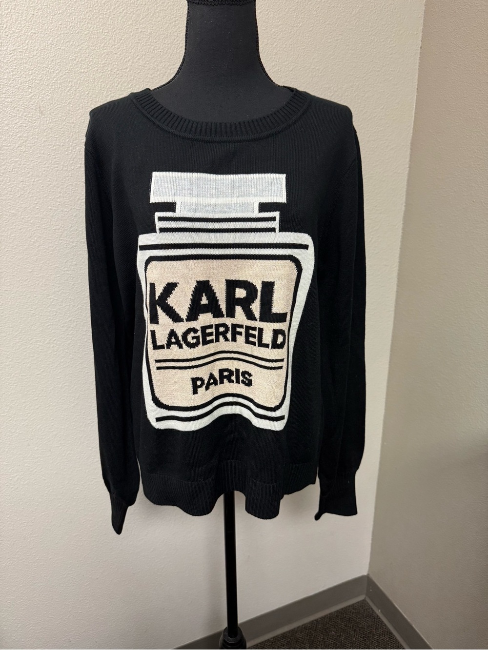 Karl Lagerfeld Black Crewneck Knit Sweater - Picture 2 of 11